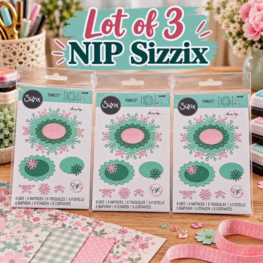 Sizzix Thinlits 666688 Snowflake Labels Olivia Rose 6 Die Set NIP Lot of 3 Craft